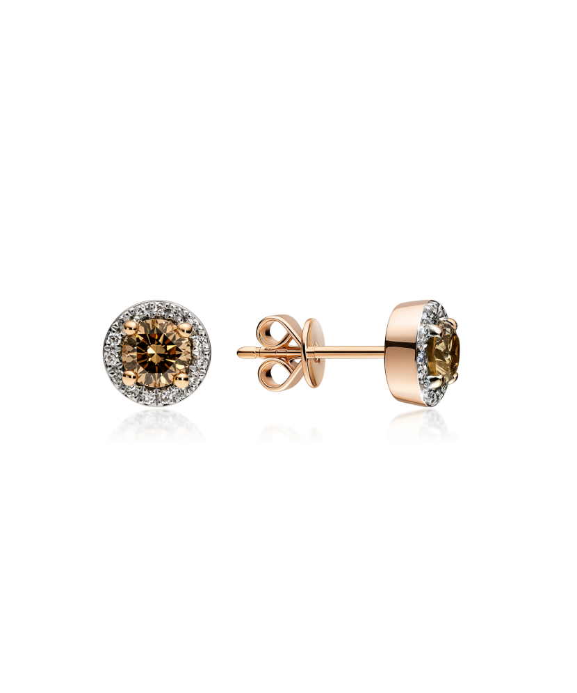 Golden earrings with cognac and white diamonds