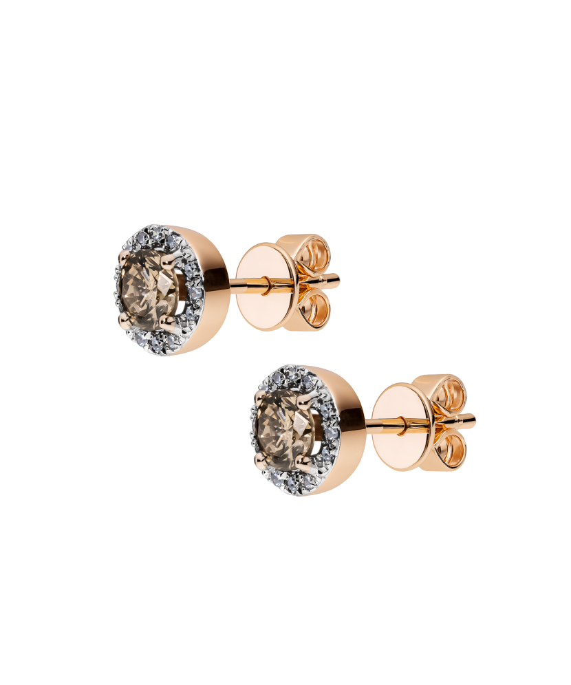 Golden earrings with cognac and white diamonds
