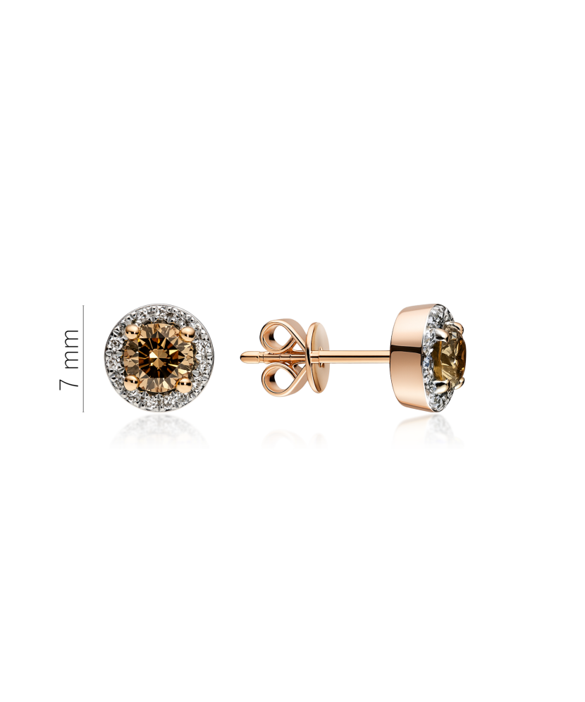 Golden earrings with cognac and white diamonds