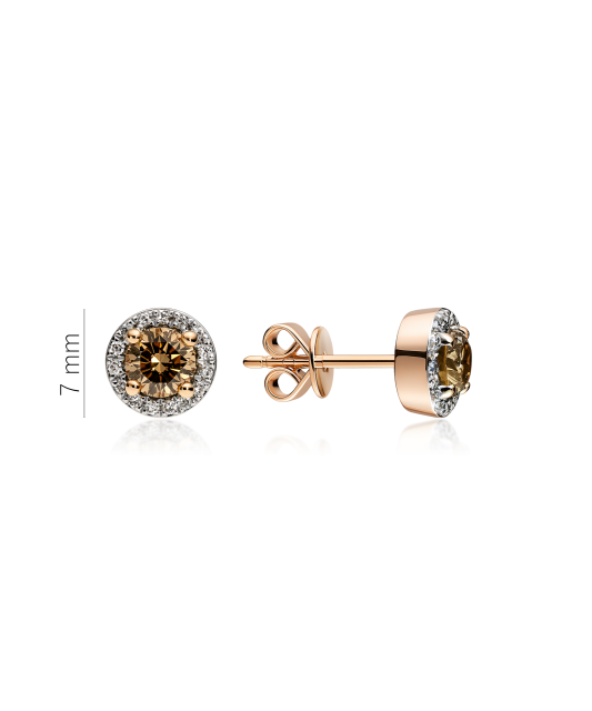 Golden earrings with cognac and white diamonds