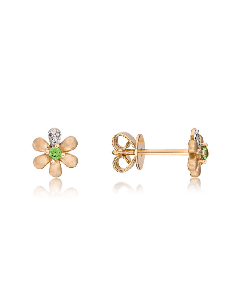 Gold earrings with diamonds and tsavorites “Flowers”