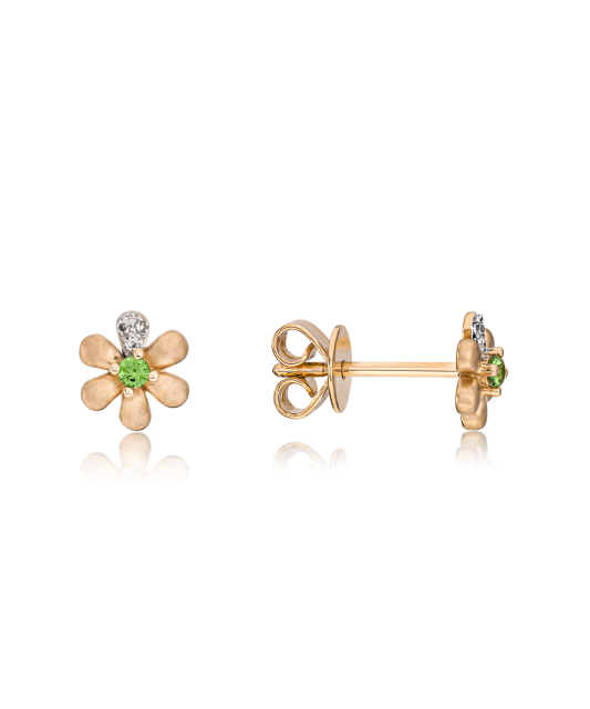 Gold earrings with diamonds and tsavorites “Flowers”
