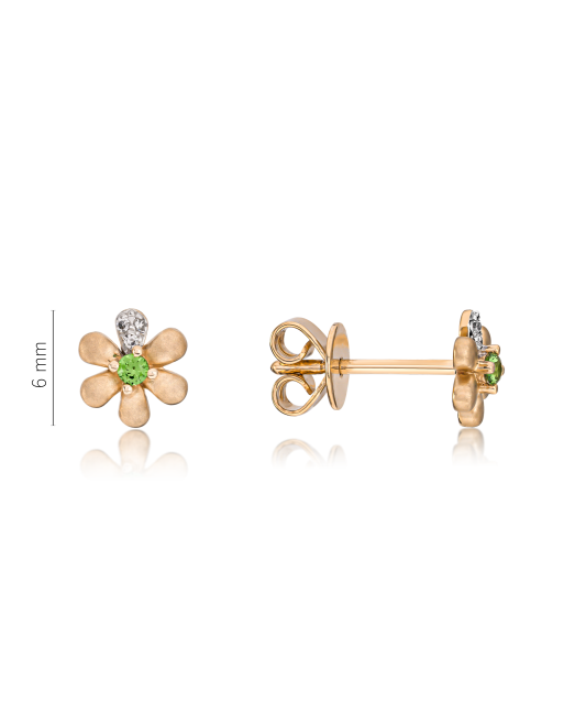 Gold earrings with diamonds and tsavorites “Flowers”