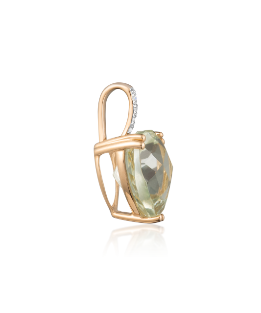 Gold pendant with green amethyst and diamonds