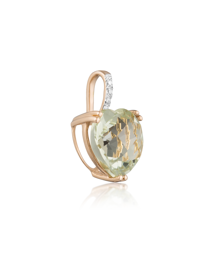 Gold pendant with green amethyst and diamonds