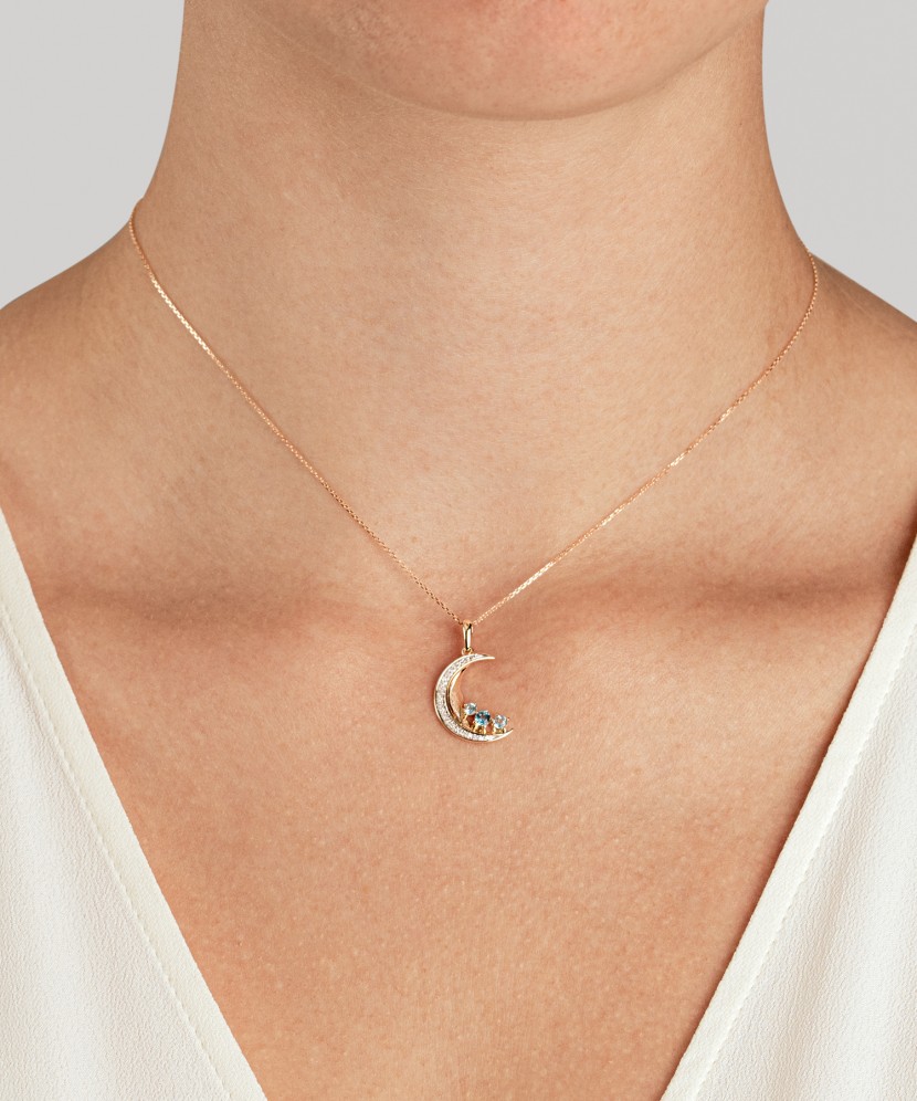 Gold pendant with London topazes, topazes and diamonds “Moon”