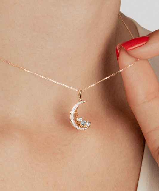 Gold pendant with London topazes, topazes and diamonds “Moon”