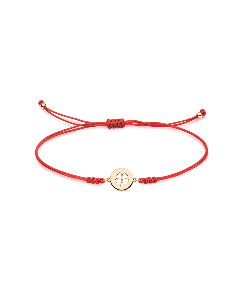 Red string bracelet with gold pendant "Clover"