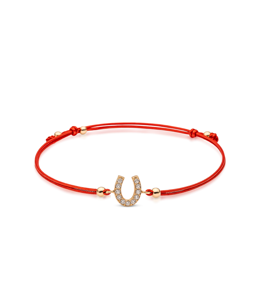 Red string bracelet with gold pendant