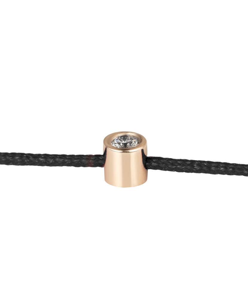 Black string bracelet white gold and diamond pendant 0.05ct