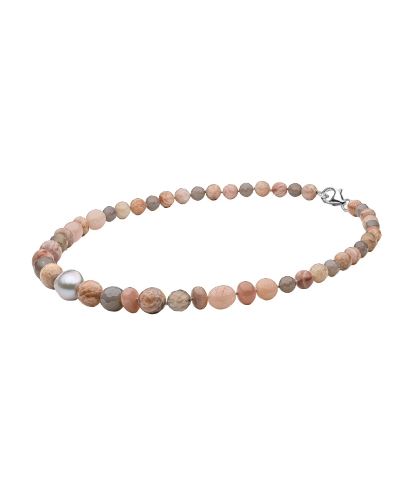 Necklace with moonstone, jade and kasumi pearl