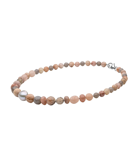 Necklace with moonstone, jade and kasumi pearl
