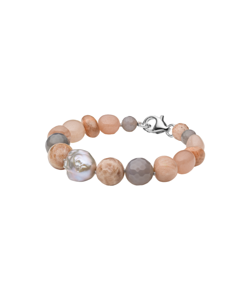 Bracelet with moonstone, jade and kasumi pearl
