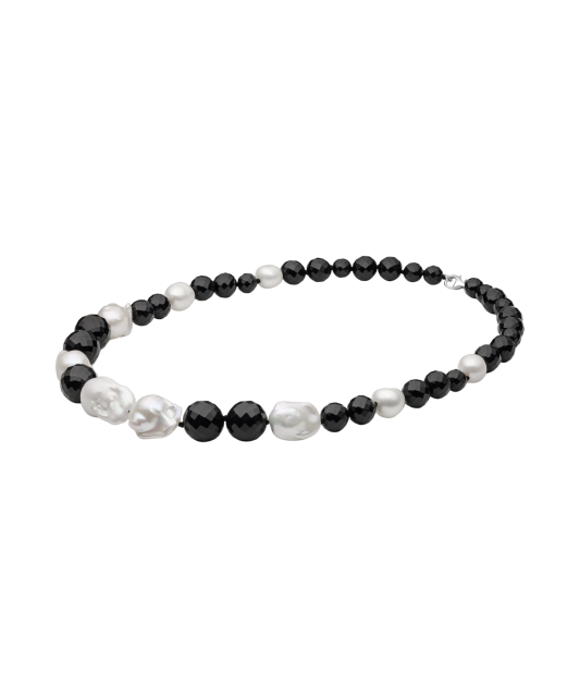 Necklace with onyx and Kasumi pearls