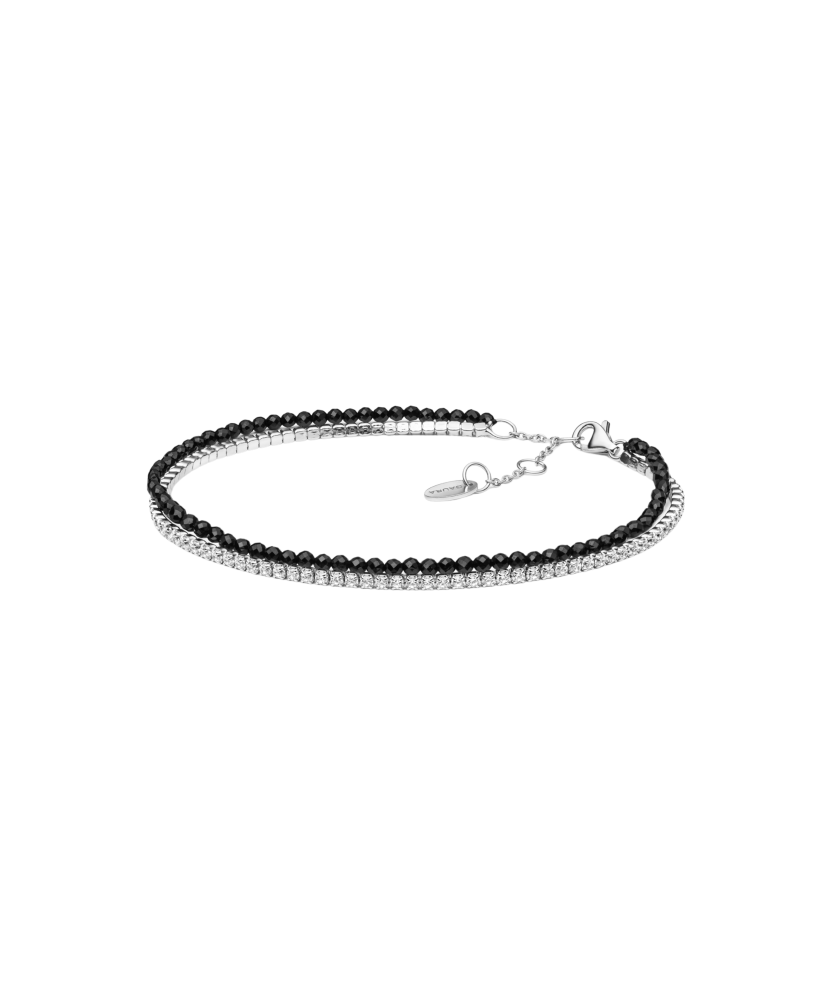 Onyksi-rannekoru zirkoneilla ja hopealla