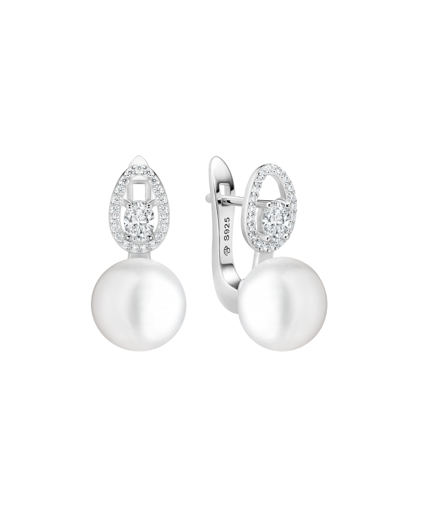 Sterling silver earrings with pearls and zircons