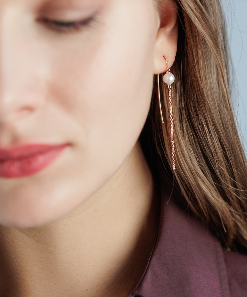 Gilded sterling silver earrings with pearls