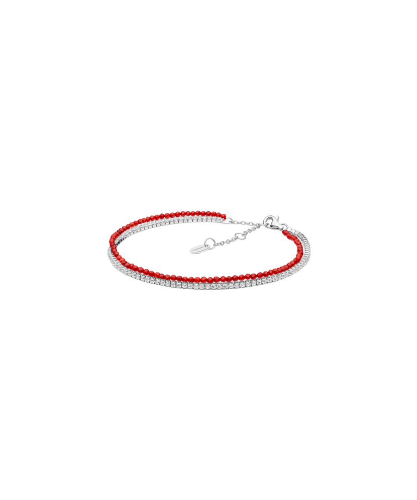 Coral bracelet with zircons and silver