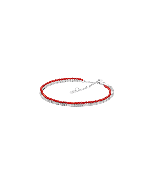 Coral bracelet with zircons and silver