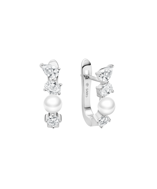 Sterling silver earrings with pearls and zircons