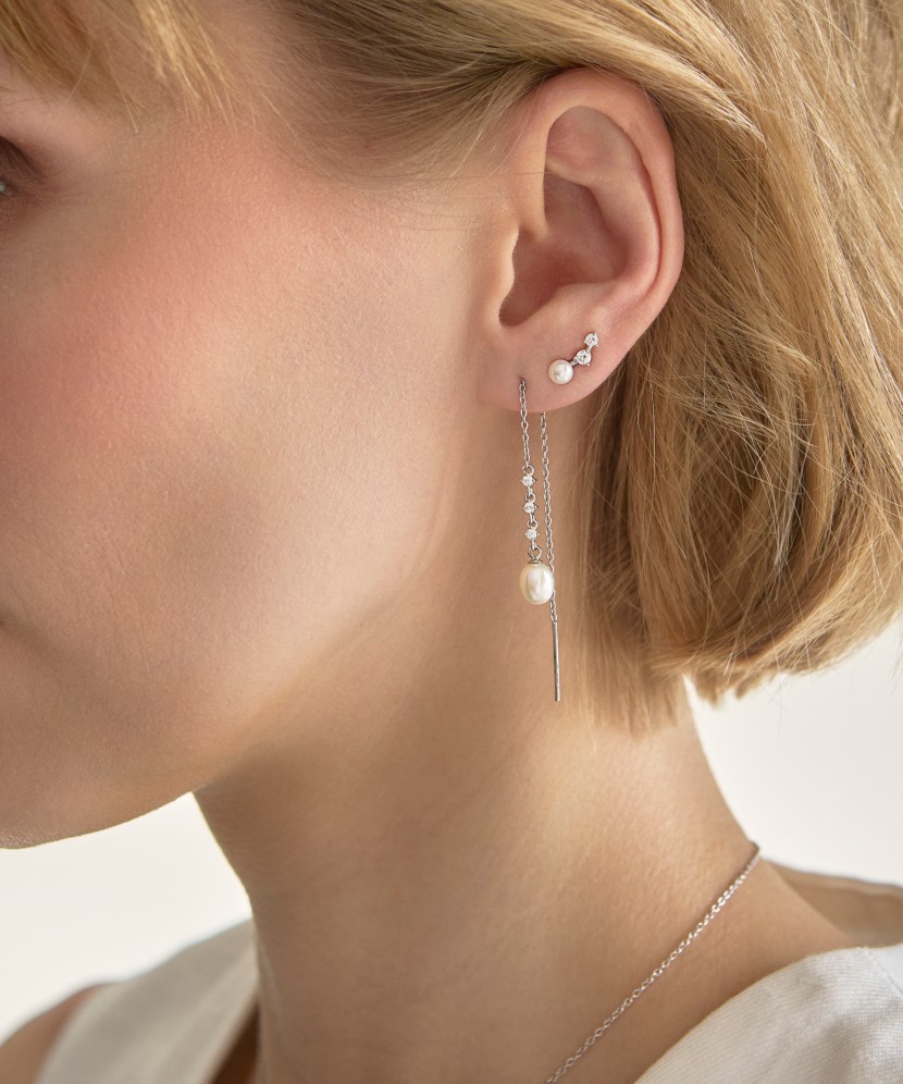 Sterling silver earrings with pearls and zircons