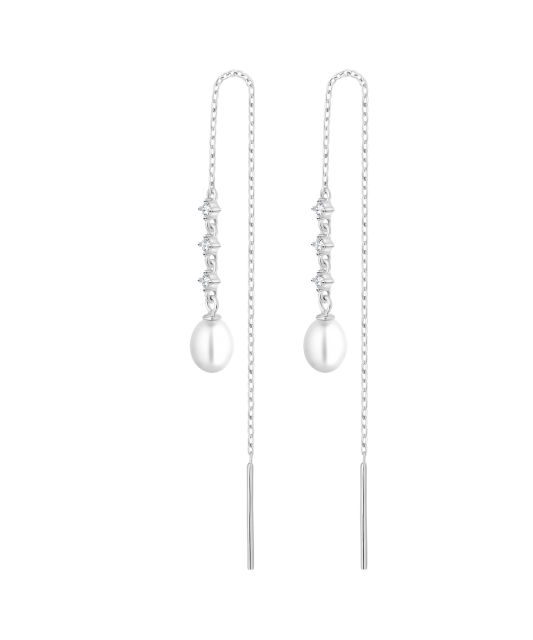 Hopeiset korvakorut helmillä ja zirkoneilla