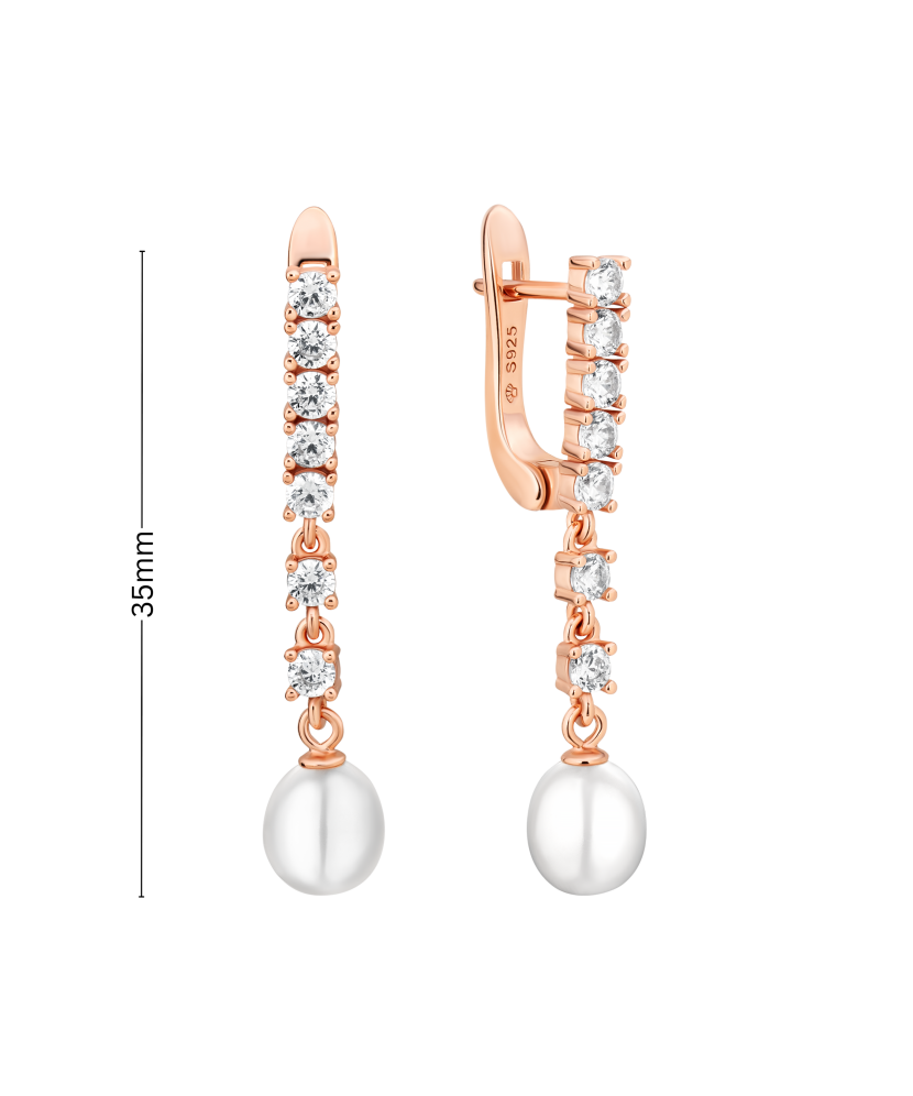 Gilded sterling silver earrings with pearls and zircons