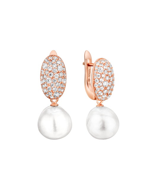 Gilded sterling silver earrings with pearls and zircons
