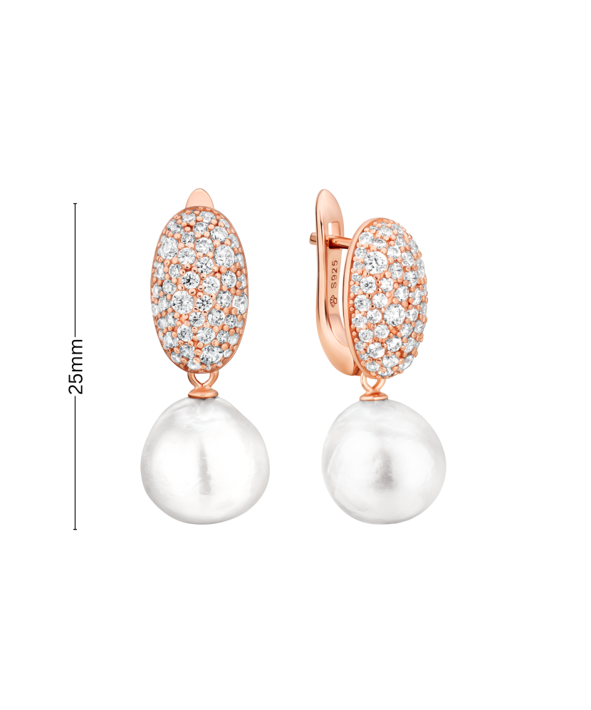 Gilded sterling silver earrings with pearls and zircons
