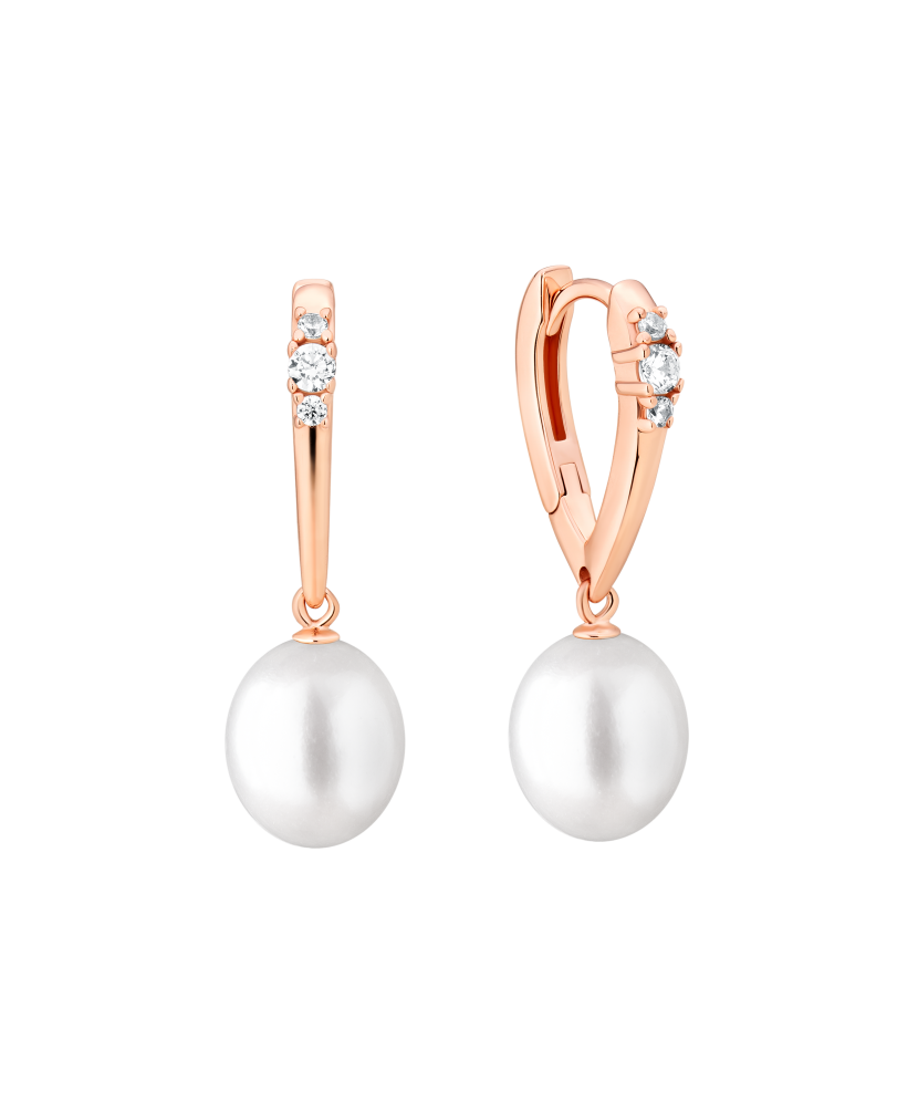 Gilded sterling silver earrings with pearls and zircons