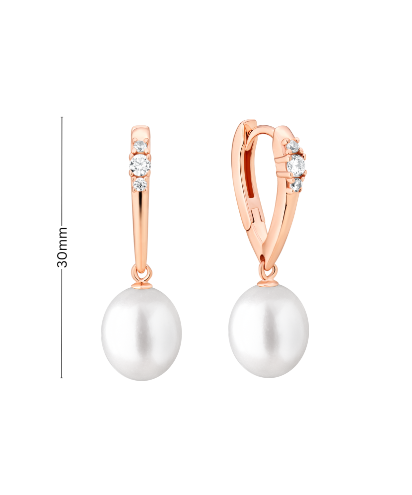 Gilded sterling silver earrings with pearls and zircons