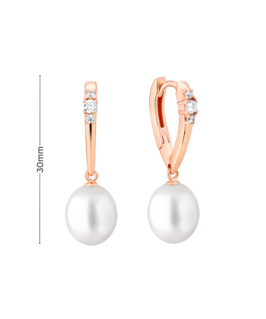 Gilded sterling silver earrings with pearls and zircons