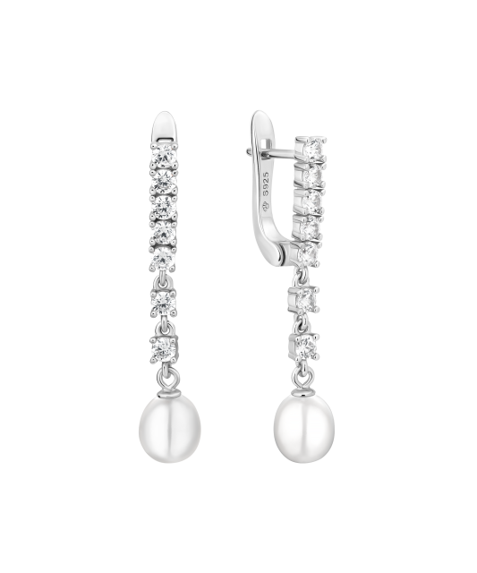 Sterling silver earrings with pearls and zircons