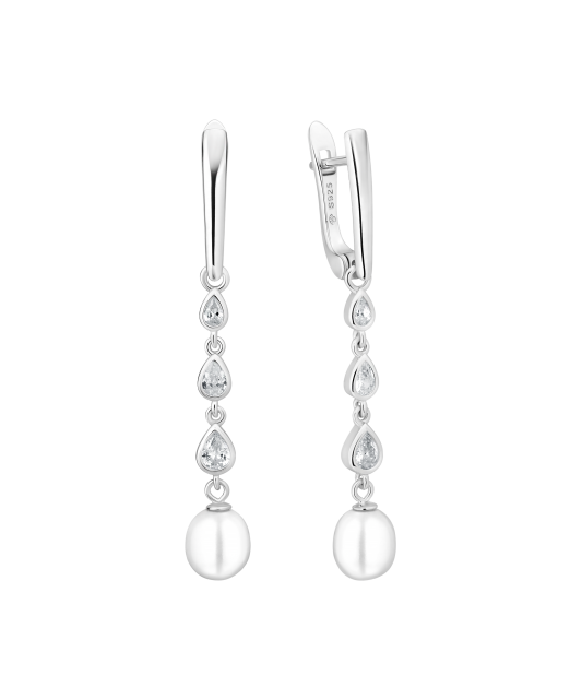 Sterling silver earrings with pearls and zircons