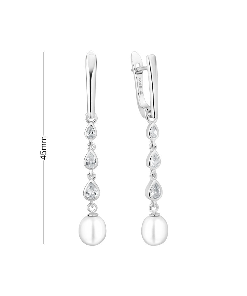 Sterling silver earrings with pearls and zircons