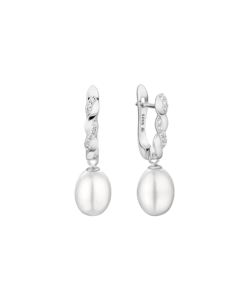 Sterling silver earrings with pearls and zircons