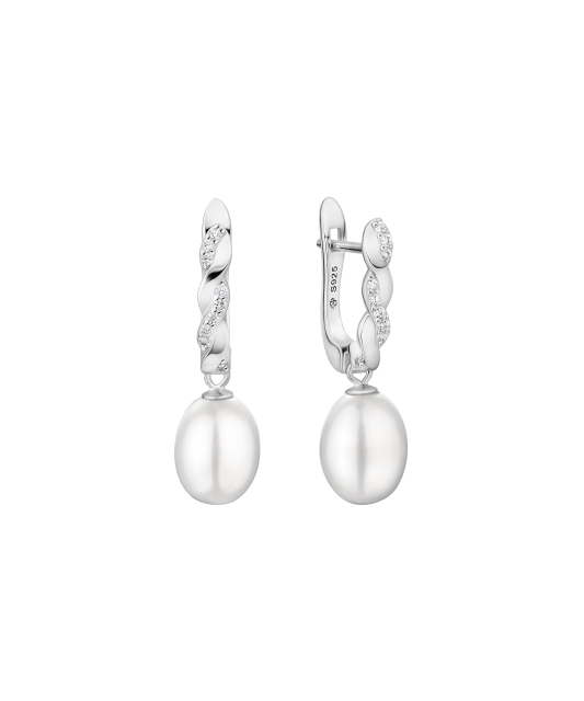 Sterling silver earrings with pearls and zircons