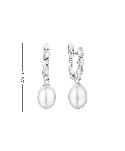 Sterling silver earrings with pearls and zircons