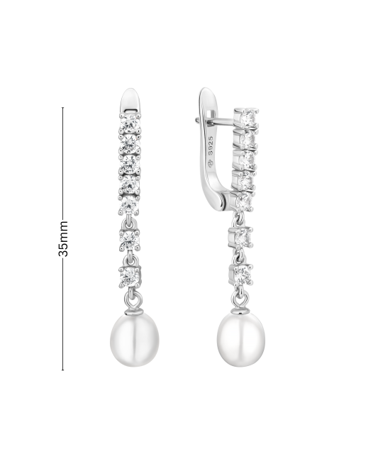 Sterling silver earrings with pearls and zircons