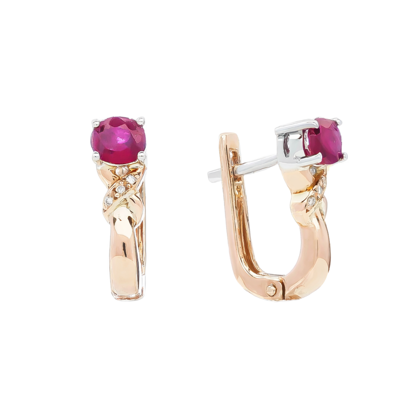 Gold earrings with rubies and diamonds