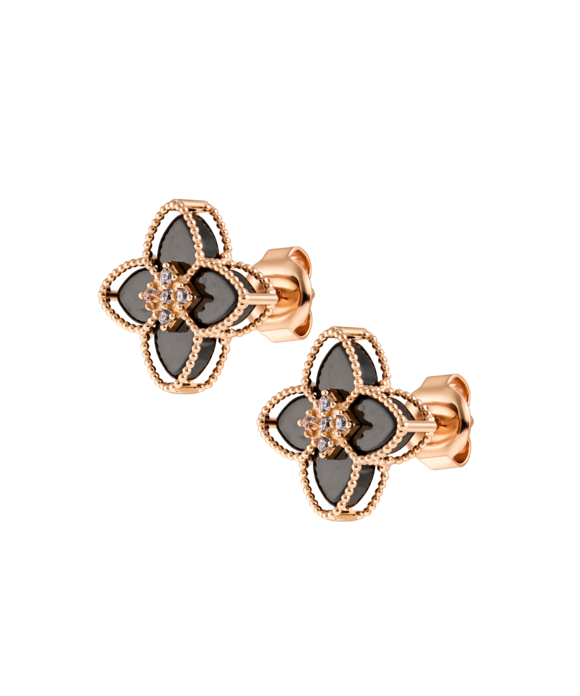 Kultaiset korvakorut onyksilla ja zirkonioilla