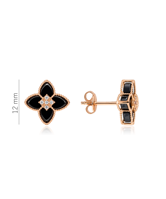 Gold earrings with onyx and cubic zirconia