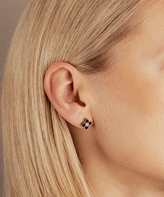 Gold earrings with onyx and cubic zirconia