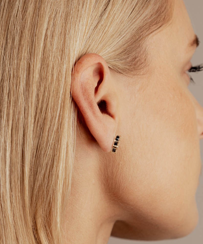 Gold earrings with onyx and cubic zirconia