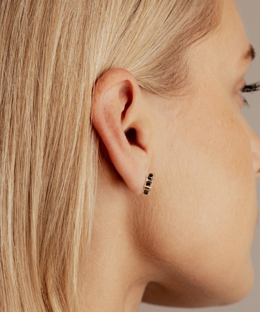 Gold earrings with onyx and cubic zirconia