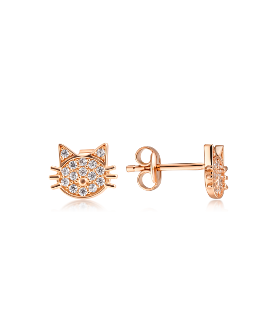 Gold earrings with zircons “Cat”