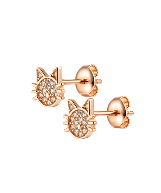 Gold earrings with zircons “Cat”