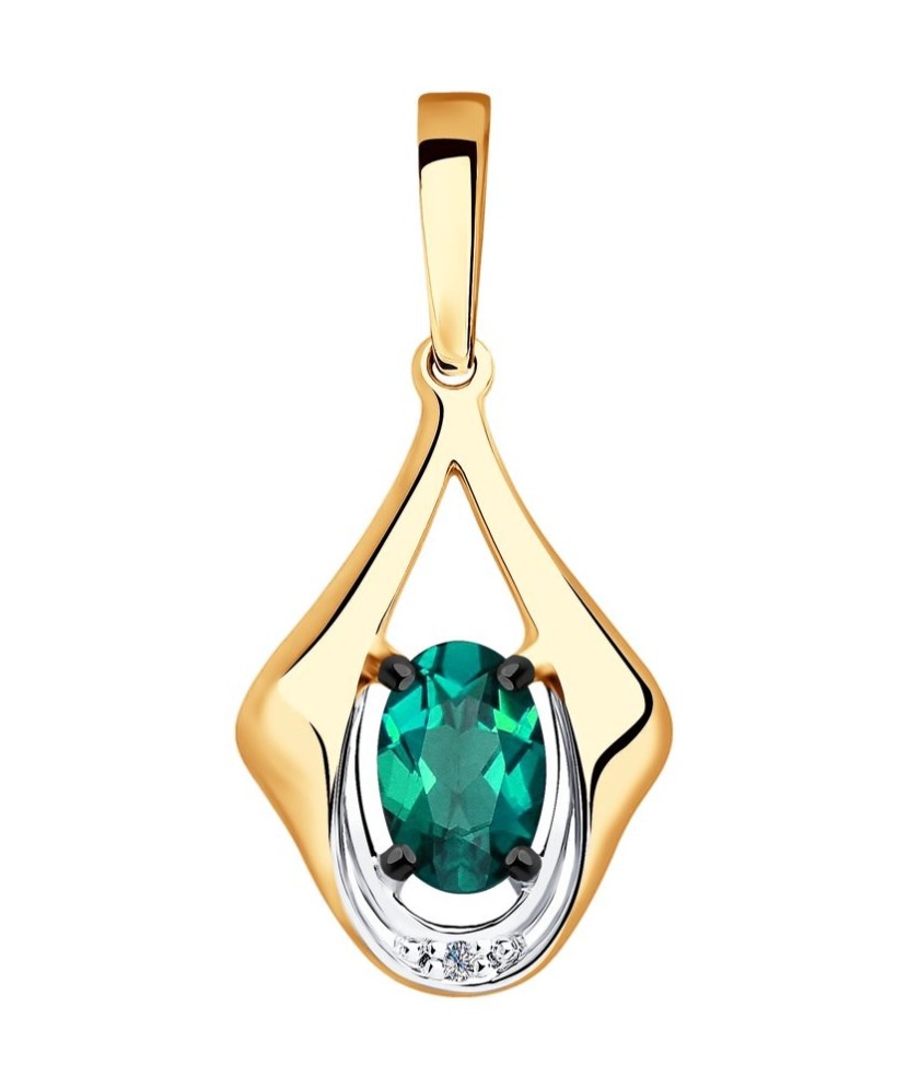 Gold pendant with diamond and emerald