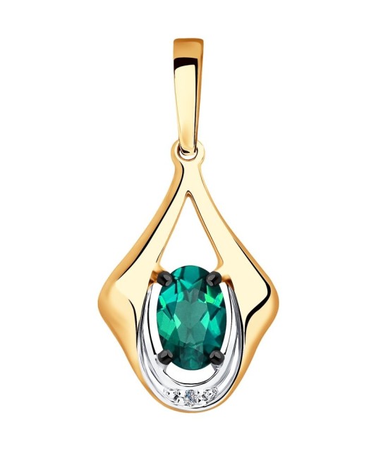 Gold pendant with diamond and emerald