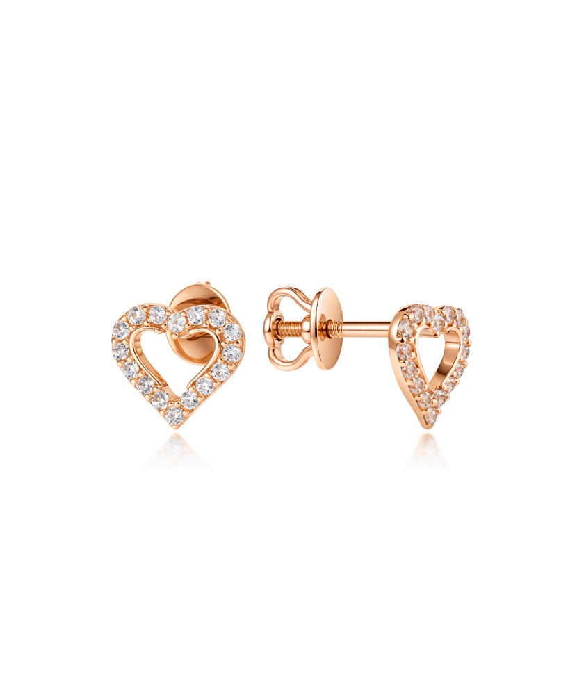 Gold earrings with zircons "heart"